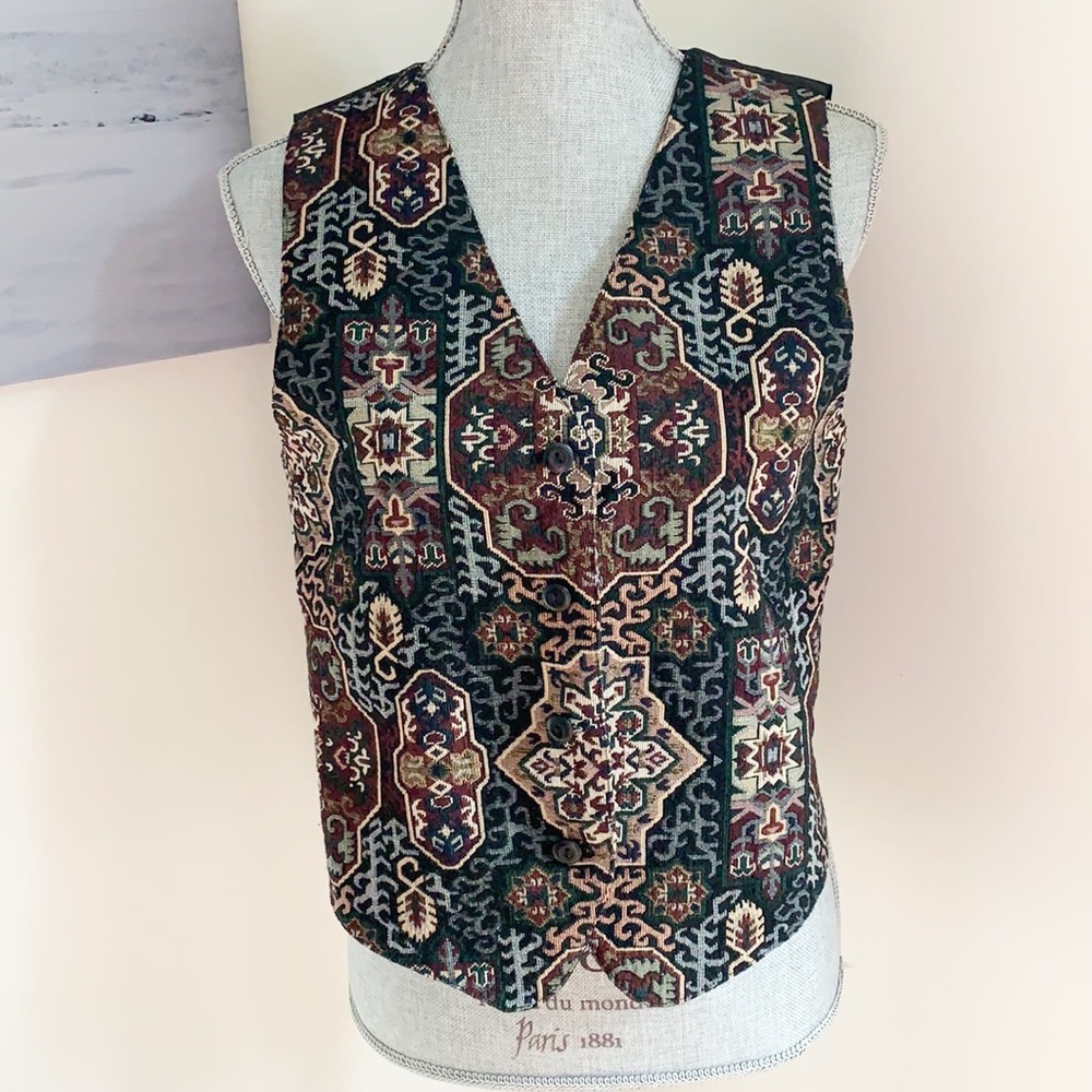 Vintage 1990s Traditions paisley vest waist cost - Picture 3 of 7